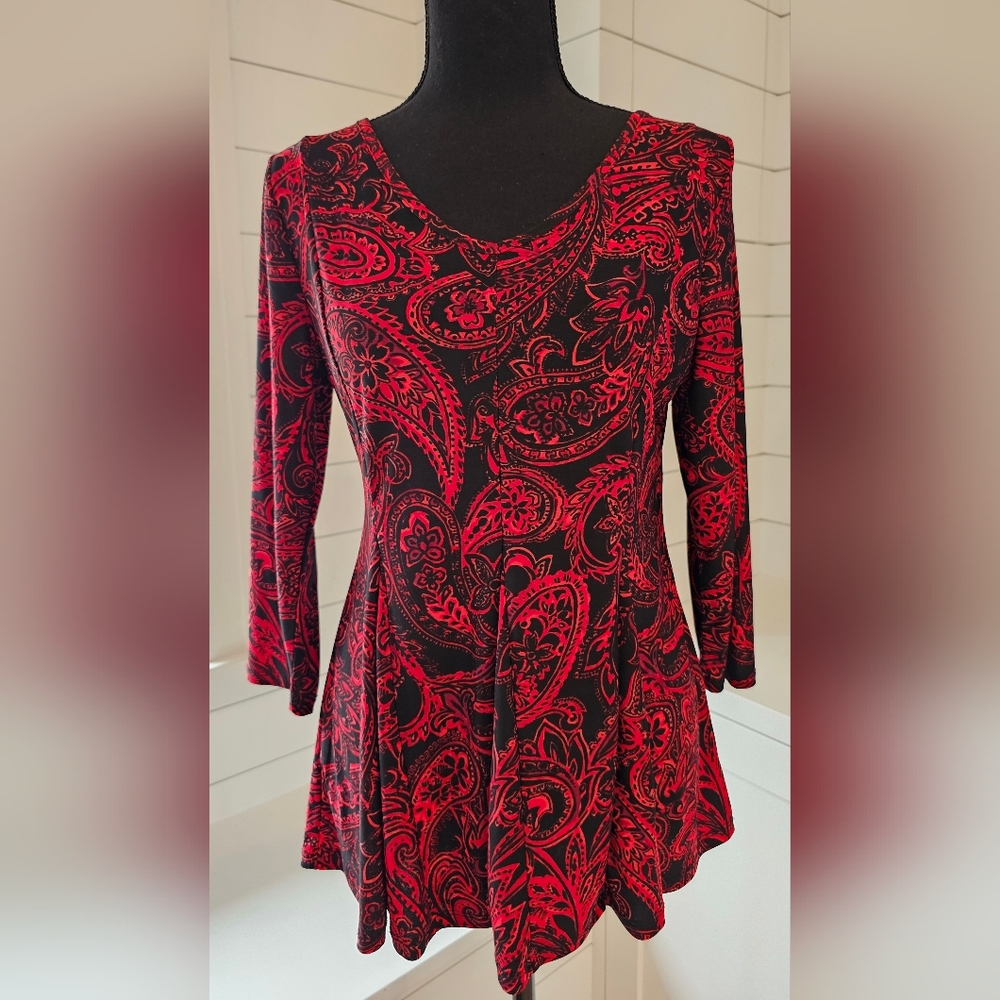 Red and Black Paisley Top